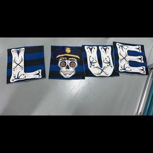 NWOT LOVE police sugar skull 12x12 throw pillow cases